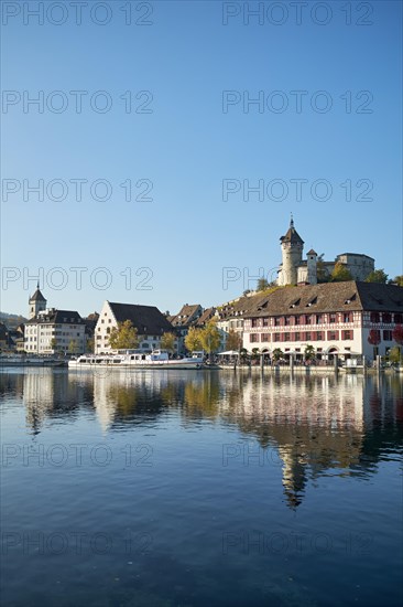 View over the Rhine to the old town and the fortress Munot