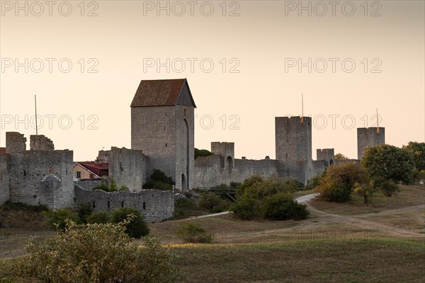 Medieval city wall with defensive towers