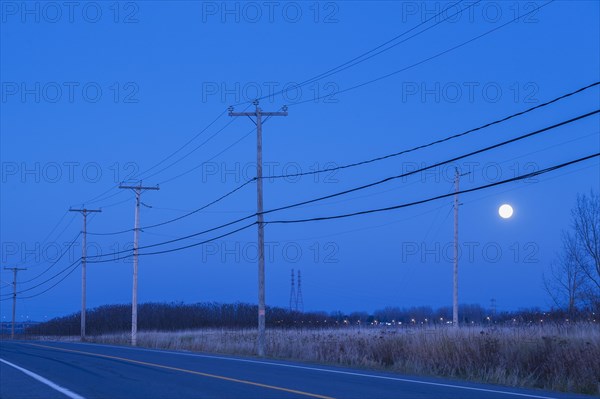 Highway bordered by hydro electricity distribution poles