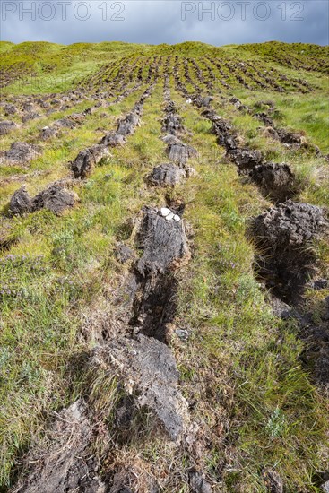 Machine cut peat on a slope