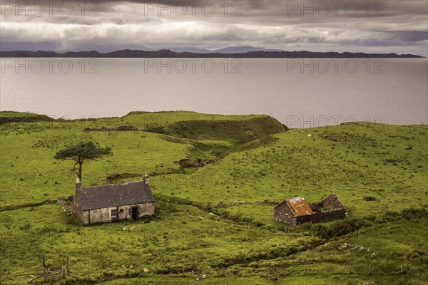 Typical landscape with houses and pastures on the Gaelic peninsula Applecross