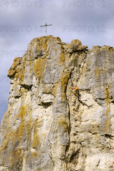 Climbers on climbing rocks Burgstein