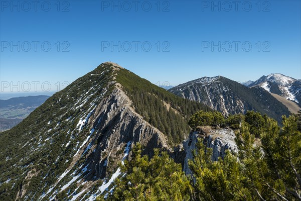 Ridge and summit of the Brecherspitz with remaining snow in spring