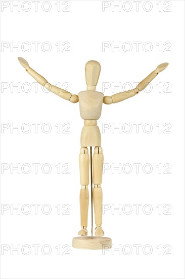 Wooden stickman with arms raised