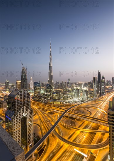 View of skyline from Shangri La Hotel at dusk