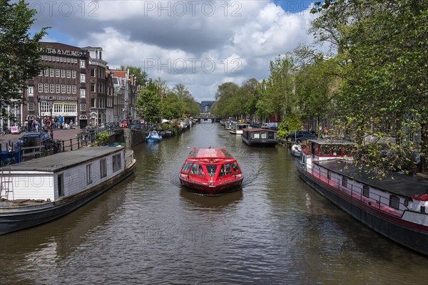 The Prinsengracht with a canal boat