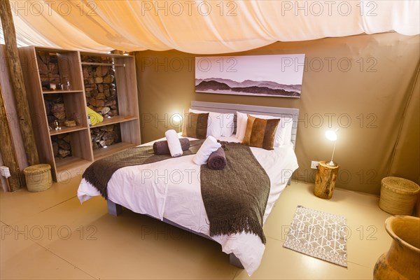 Double bed in luxury tent