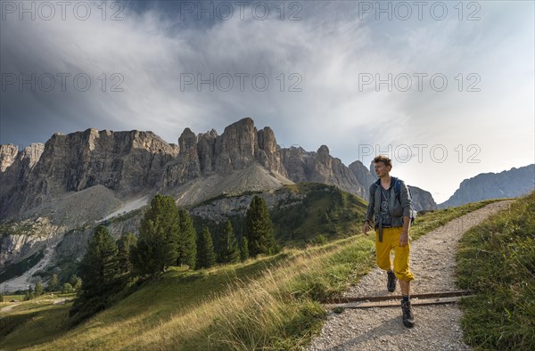 Hiker near the Gardena Pass