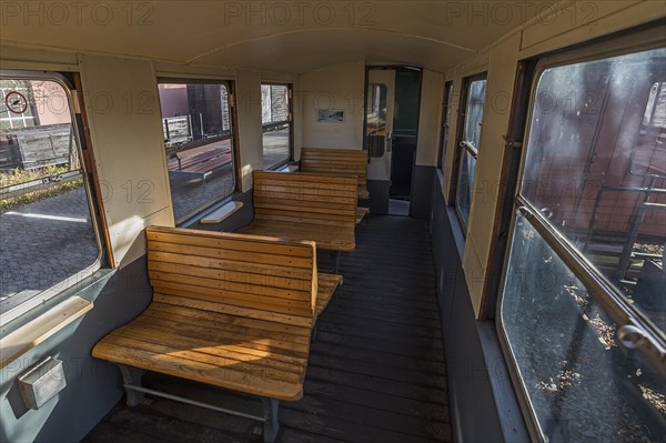 Passenger car with wooden benches of the Deutsche Reichsbahn around 1930