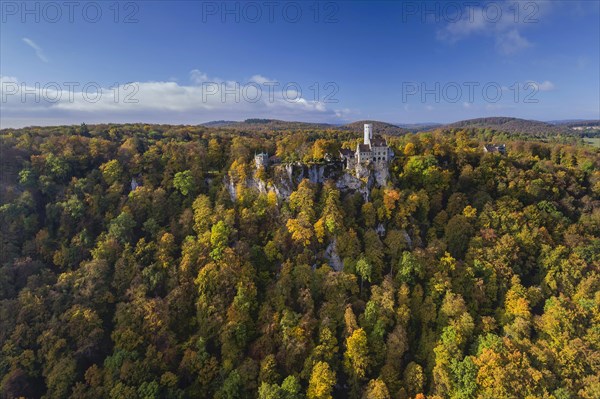 Lichtenstein Castle with autumn forest