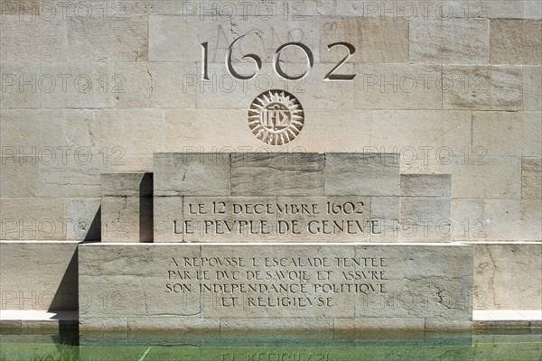 Memorial stone and inscription for the successful defense of Geneva 1602