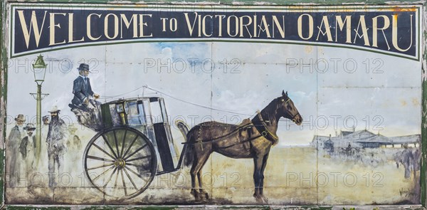Old sign with horse carriage