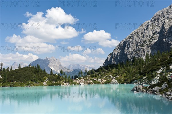 Turquoise blue mountain lake