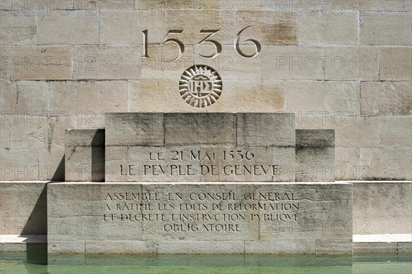 Memorial stone and inscription: Geneva became Protestant in 1536