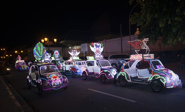 Colorful with LEDs illuminated cars