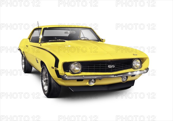 Yellow 1969 Chevrolet Camaro SS classic retro sports car muscle car