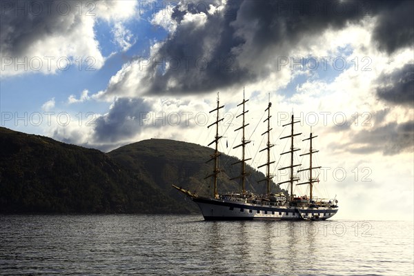 Royal Clipper in the old port of Lipari