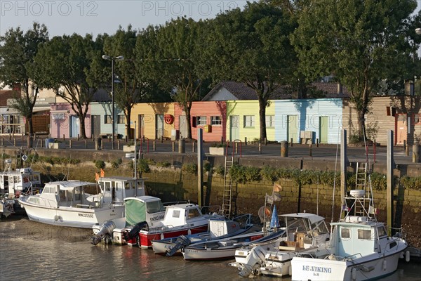 Small harbor with colorful fishing huts