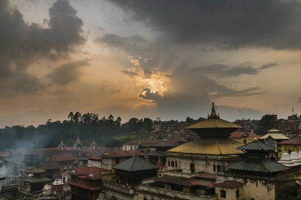 Sunset over the buildings of Pashupatinath temple