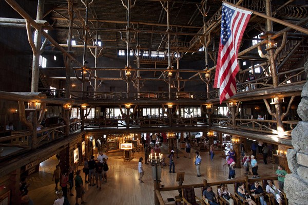 Lobby of Old Faithful Inn Hotel