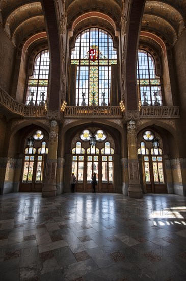Decorated lead glass windows in the historic hospital complex Hospital de Sant Pau