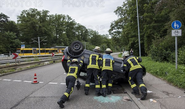 VW Polo lying on the roof after accident