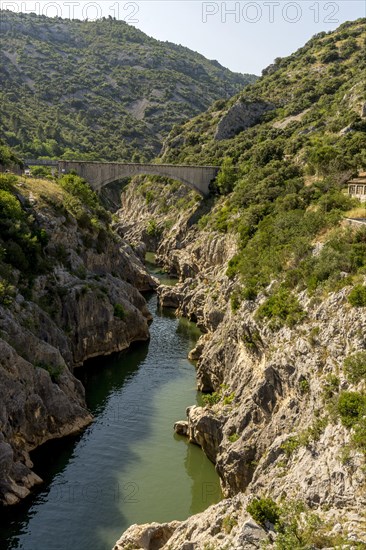 Bridge across canal of Gignac and Herault gorges near Saint-Guilhem-le-Desert