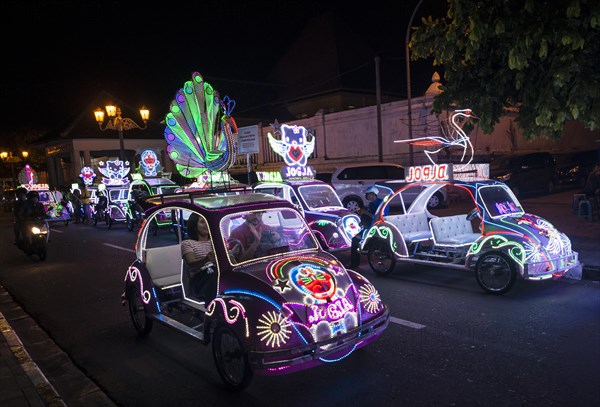 Colorful with LEDs illuminated cars