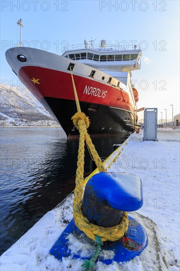 Hurtigruten MS Nordlys docked at harbor