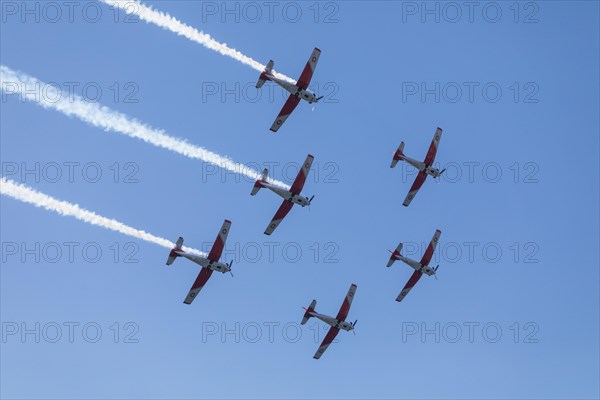 PC-7 team of the Swiss Air Force at a flight show on the occasion of Air & Days in Lucerne