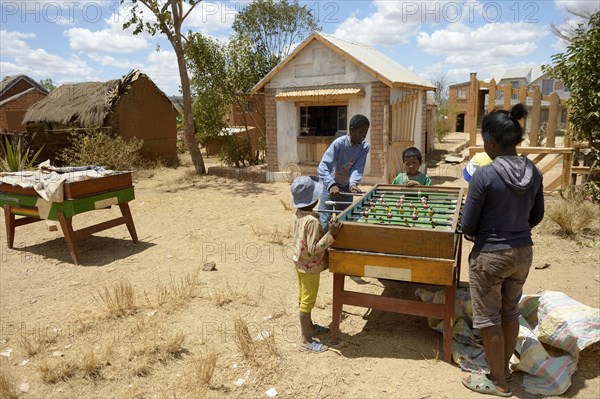 Children playing table football