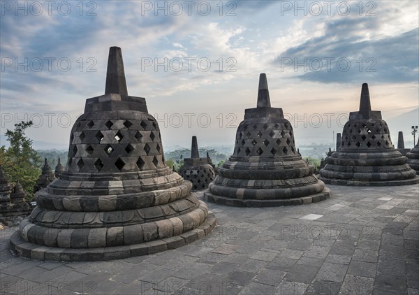 Temple complex Borobudur at sunrise