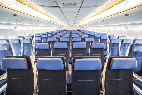 Interior of big airplane with seats