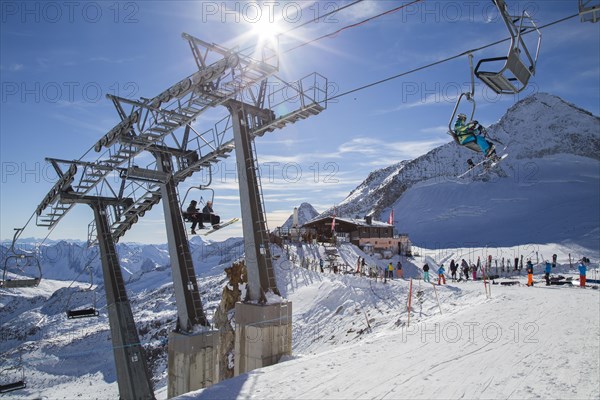 Schlegeis chairlift and glacier cabin in skiing area