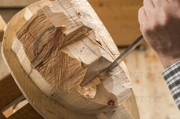 Carving a wooden block