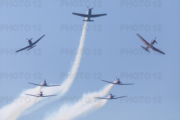 PC-7 team of the Swiss Air Force at a flight show on the occasion of Air & Days in Lucerne