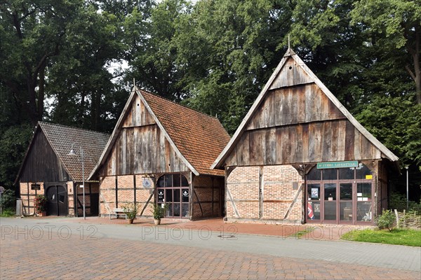 Barn district with historic barns in half-timbered style