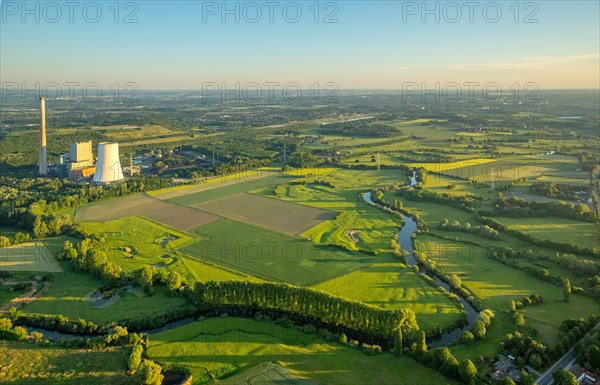 Lippeauen western of Werne with coal power station STEAG Bergkamen