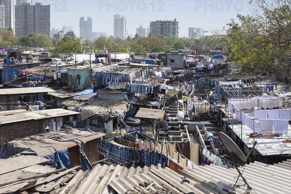 Laundry on clothesline in slum