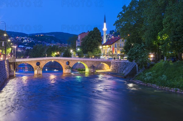 Latin bridge over the Miljacka river at sunset