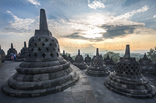Temple complex Borobudur at sunrise