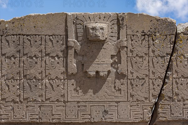 Detail of sun gate with ornamental figures from the pre-Inca period