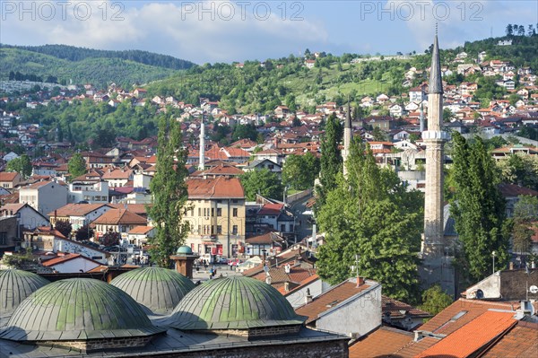 Bascarsija mosque and cupolas of Brusa Bezistan Bazar