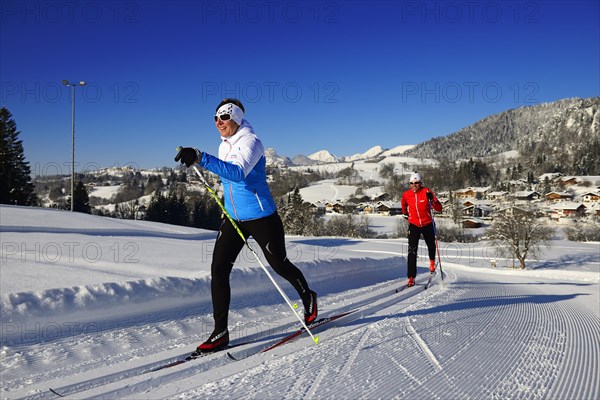 Classic cross-country skiers on the cross-country ski run