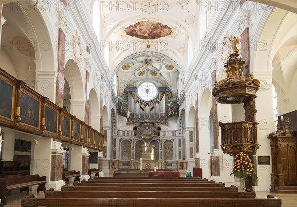 Interior view with Fuggerkapelle and organ