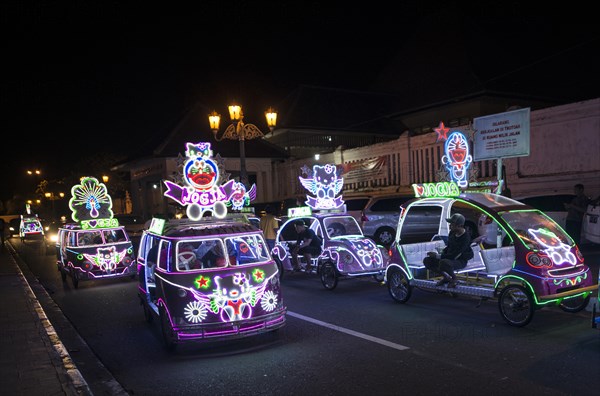 Colorful with LEDs illuminated cars