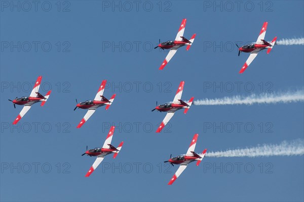 PC-7 team of the Swiss Air Force at a flight show on the occasion of Air & Days in Lucerne