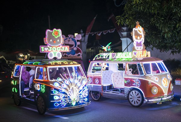 Colorful with LEDs illuminated cars