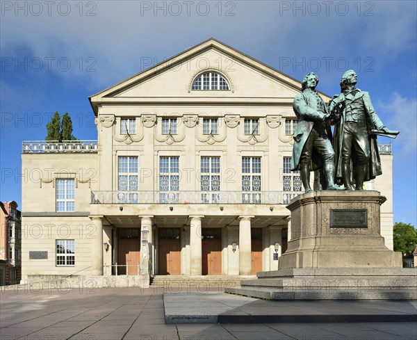 Goethe-Schiller-monument in front of the German national theater