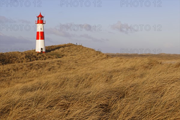 Red and white striped lighthouse List East